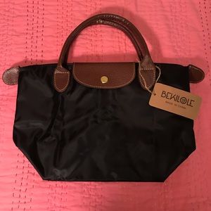 Bekilole • Black Nylon Handbag w/ Brown Handles